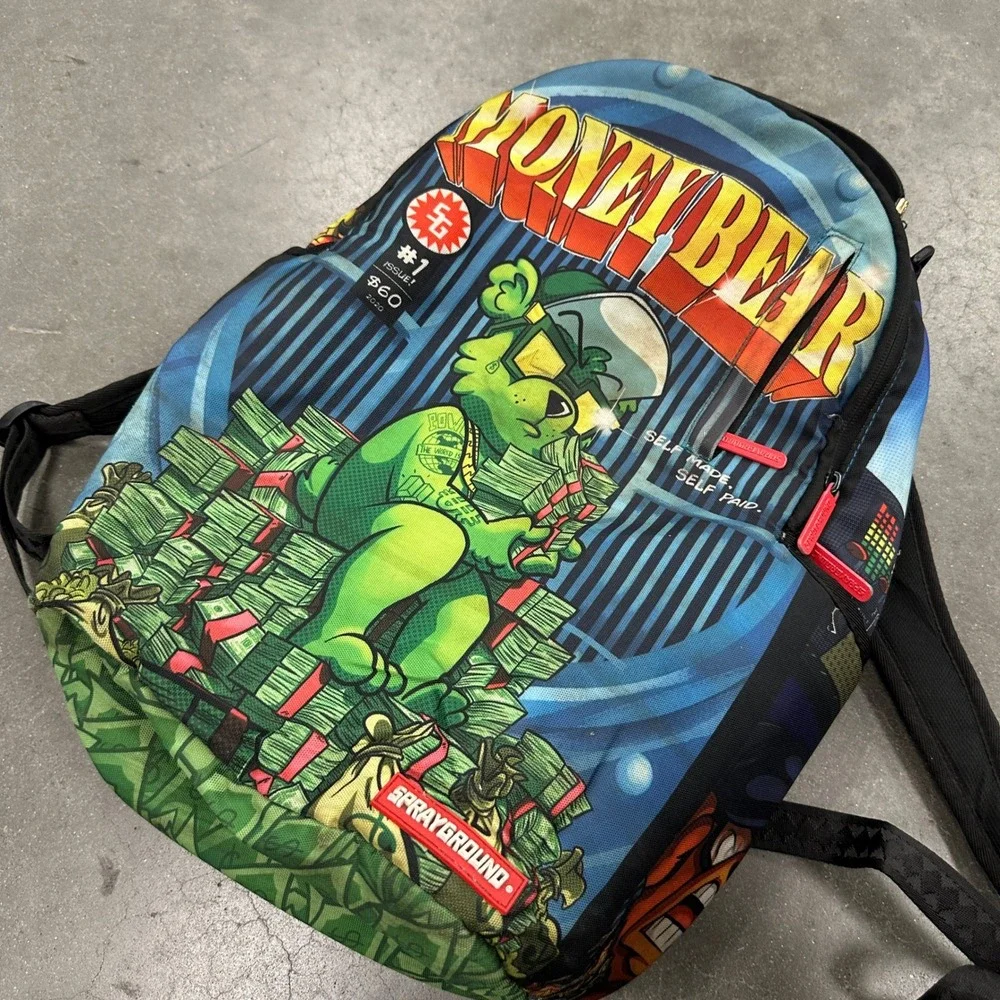 Sprayground Money Bear Limited Edition Comic Book Backpack Green Bear Cash